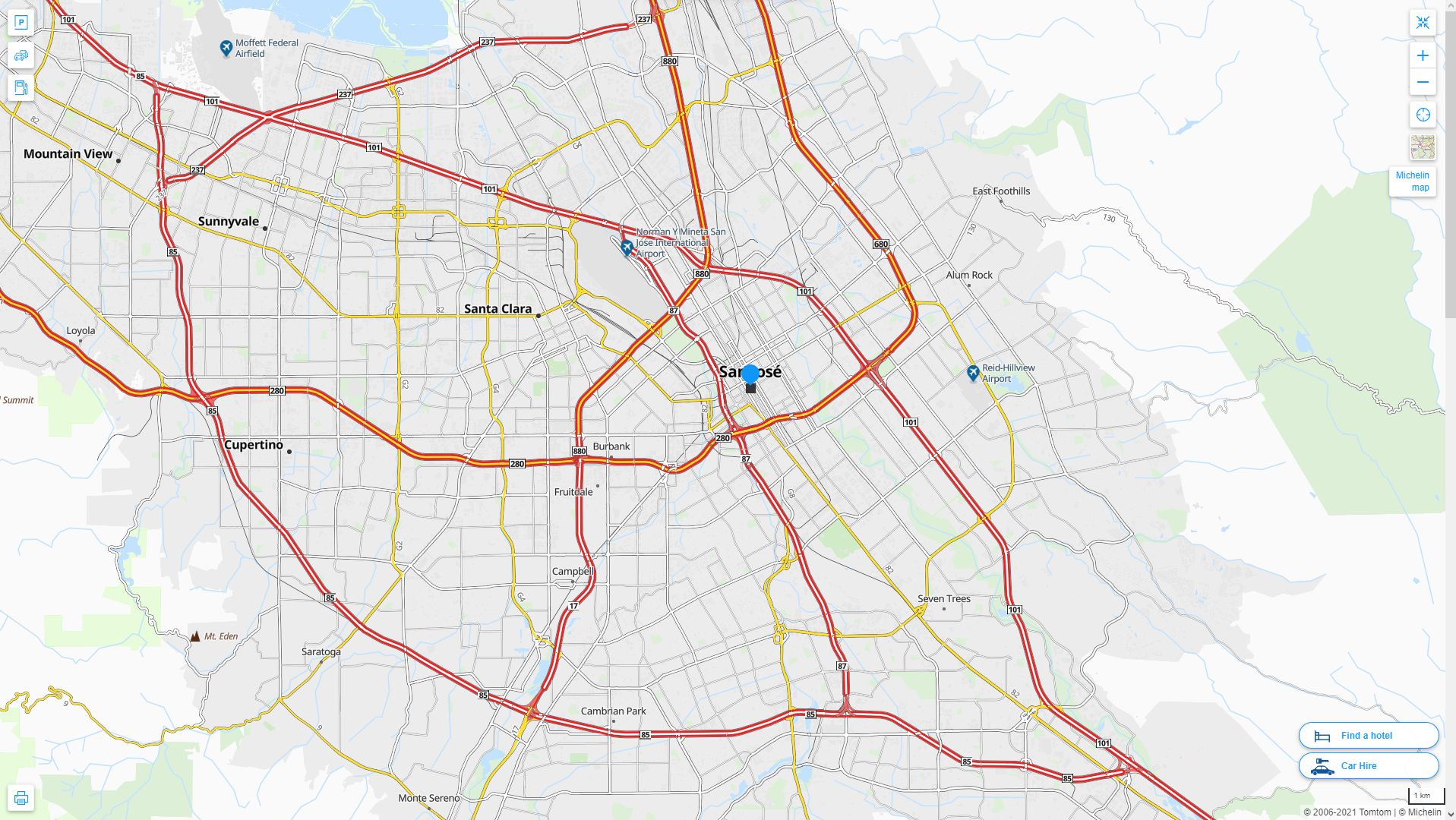 San Jose California Highway and Road Map